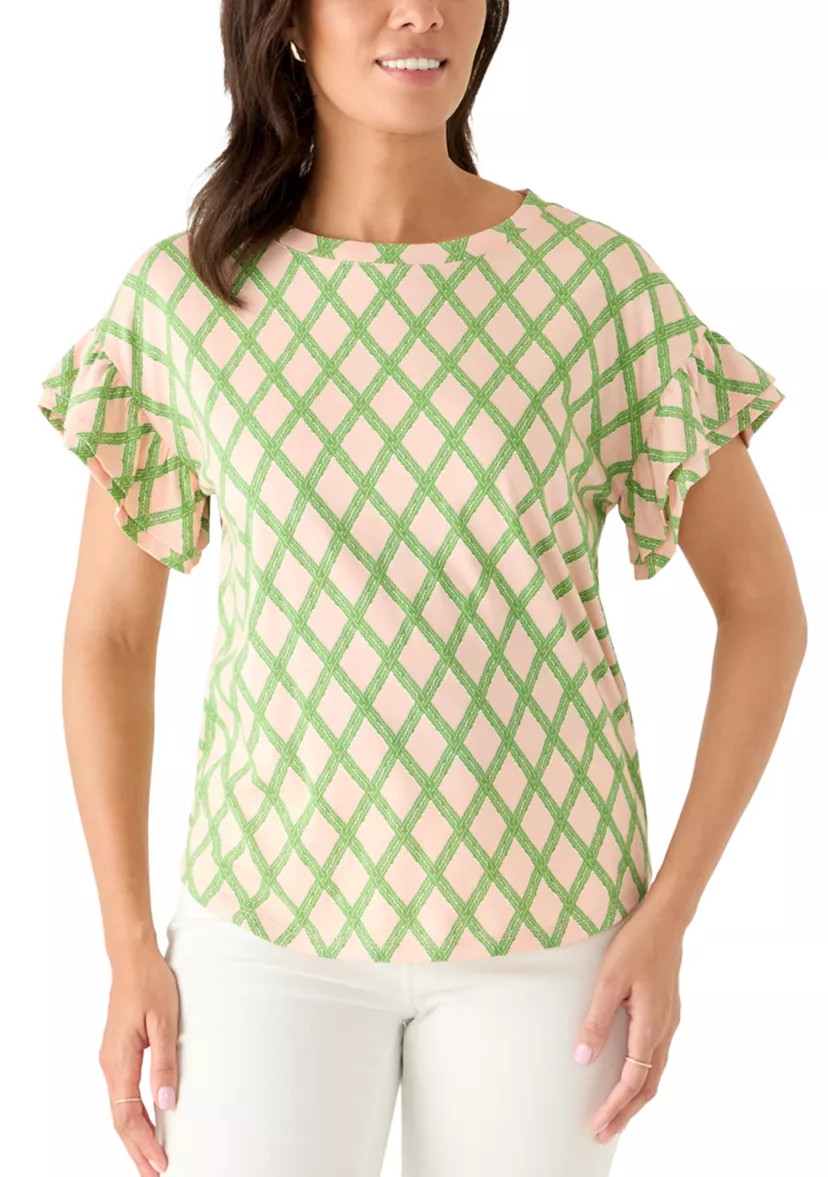 Women's Short Sleeve Ruffle Printed T-Shirt | Belk