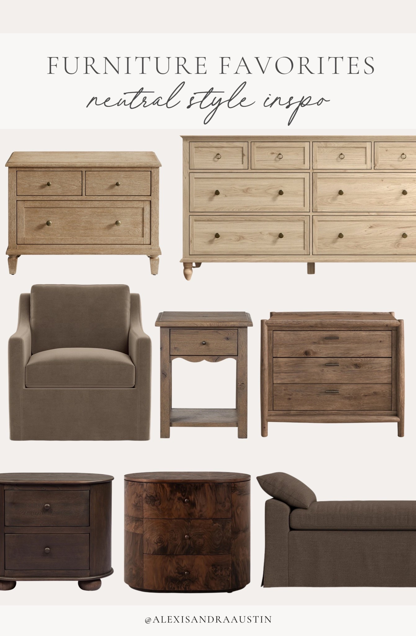 Neutral furniture favorites that caught my eye! I love mixing and matching wood tones for a collected and intentional feel in a space. From light oak furniture to deep, moody wood tones - find all the inspo for an inspired and timeless space.

Home finds, furniture favorites, neutral wood tones, collected style, spring refresh, timeless home inspo, nightstand details, dresser favorites, cozy accent chair, accent table, light and bright, dark and moody, upholstered bench, Wayfair, McGee and Co, Pottery Barn style, shop the look!

#LTKSeasonal #LTKHome