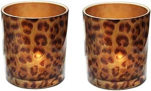 2 Glass Tealight Holder Votive Candle Holder Cups for Christmas Valentines Day Decoration Leopard... | Amazon (US)