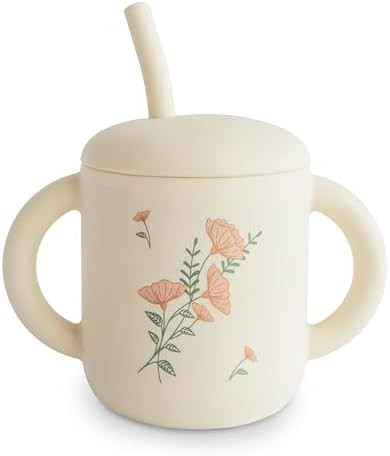 mushie 100% Silicone Training Cup & Straw for Toddlers | 6 Months+ (Pink Flowers) | Amazon (US)