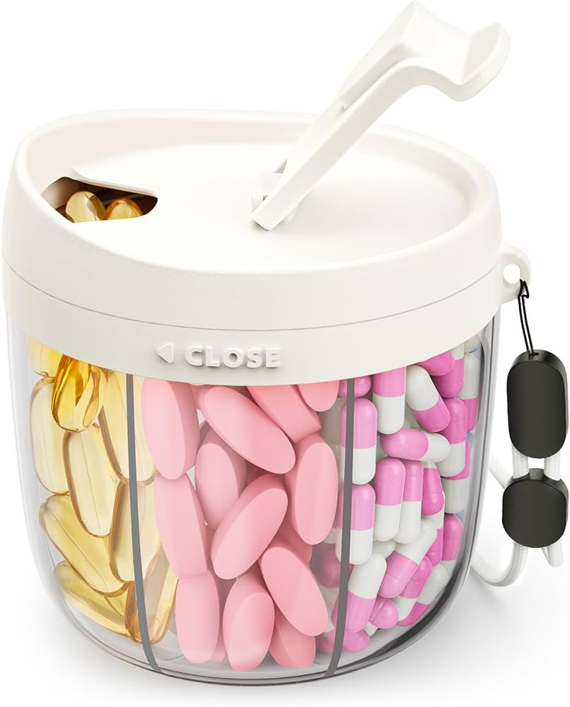 Cute Pill Dispenser with 7 Large Compartments, Portable Pill Bottle Organizer with Wide Opening f... | Amazon (US)