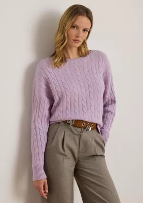 Lauren Ralph Lauren Women's Cable-Knit Wool-Cashmere Sweater, Purple, XS | Belk