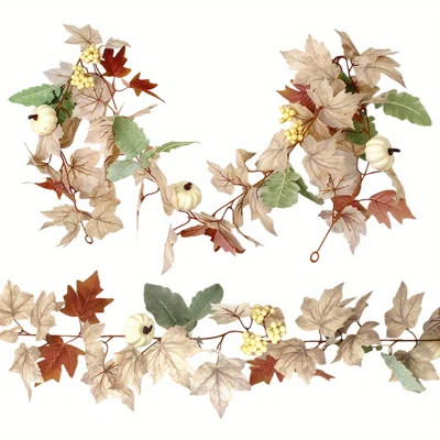 2 Pcs Fall Maple Leaf Garland For Thanksgiving Home Decorations 5.9Ft Autumn Maples Leaf Pumpkin Berry Garland Harvest Decor Reusable Autumn Leaf Garl | Wayfair North America