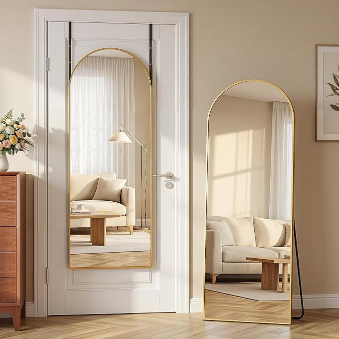58"x20" Over The Door Mirror, Arched Full Length Mirror with Aluminum Frame, Adjustable Hooks, Wa... | Amazon (US)