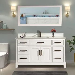 Vanity Art 60" Single Sink Bathroom Vanity Set Super White Phoenix Stone Top Soft-Closing Doors U... | Bed Bath & Beyond