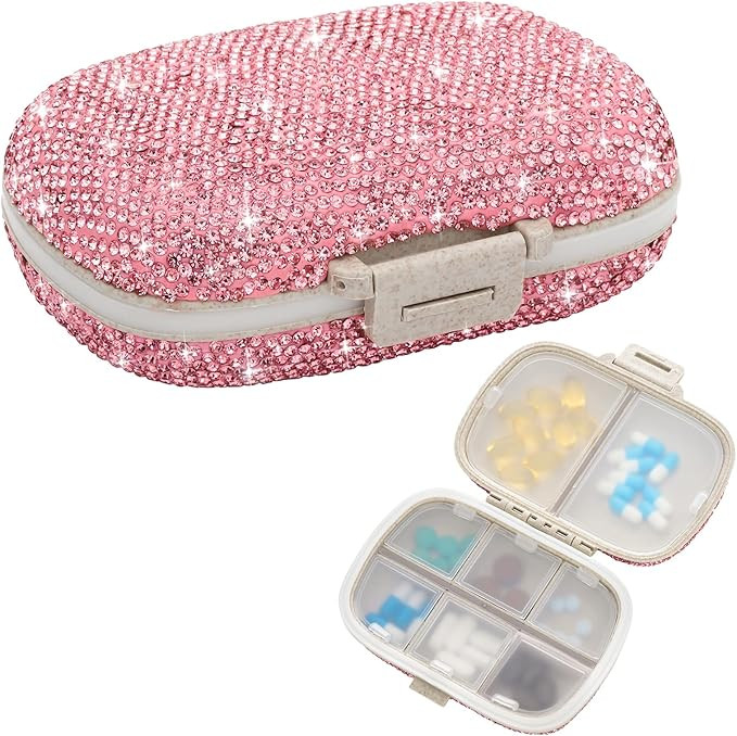 Soleebee Portable 8 Compartments Daily Pill Organizer, Bling Crystal Diamond Pill Box, Small Trav... | Amazon (US)