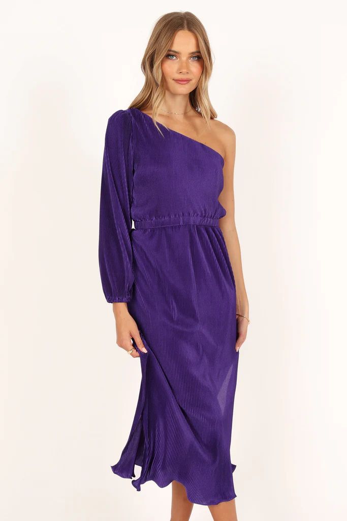 Pontee One Shoulder Pleated Midi Dress - Purple | Petal & Pup (US)