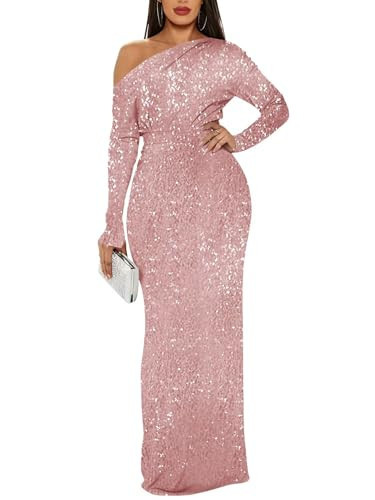 Eightale Blush Pink Sequin Prom Dress for Women Long Sleeve Mermaid Sparkly Off The Shoulder Formal Evening Party Gowns for Curvy Women 2026 Plus Size 30 | Amazon (US)