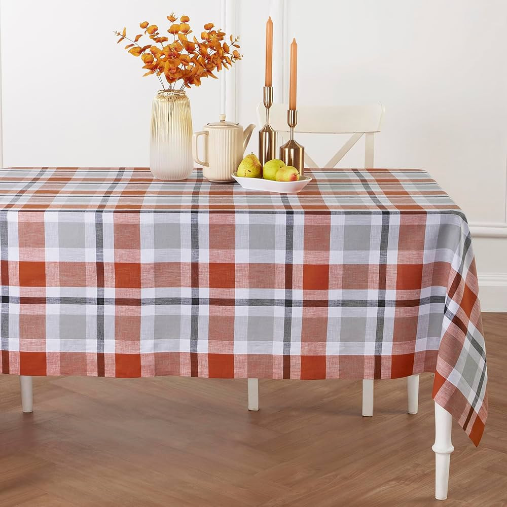 Solino Home Linen Fall Plaid Tablecloth 60 x 120 Inch – 100% Pure Linen Cinnamon Fall Buffalo C... | Amazon (US)