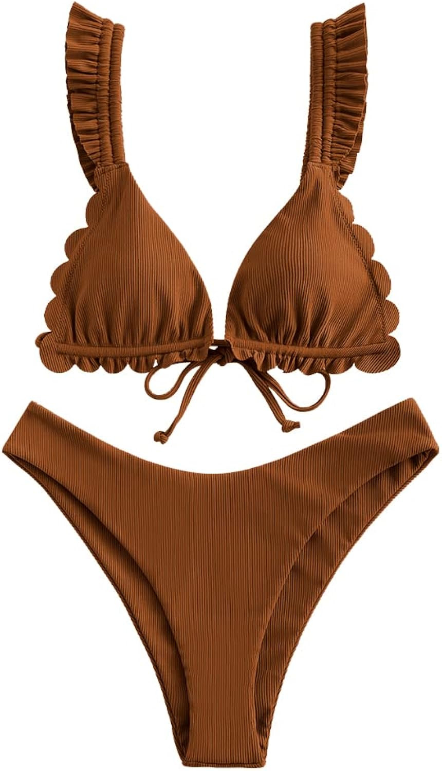 ZAFUL Women's Spaghetti Strap Tie Back Ruffle Triangle Bikini Set Swimsuit | Amazon (US)