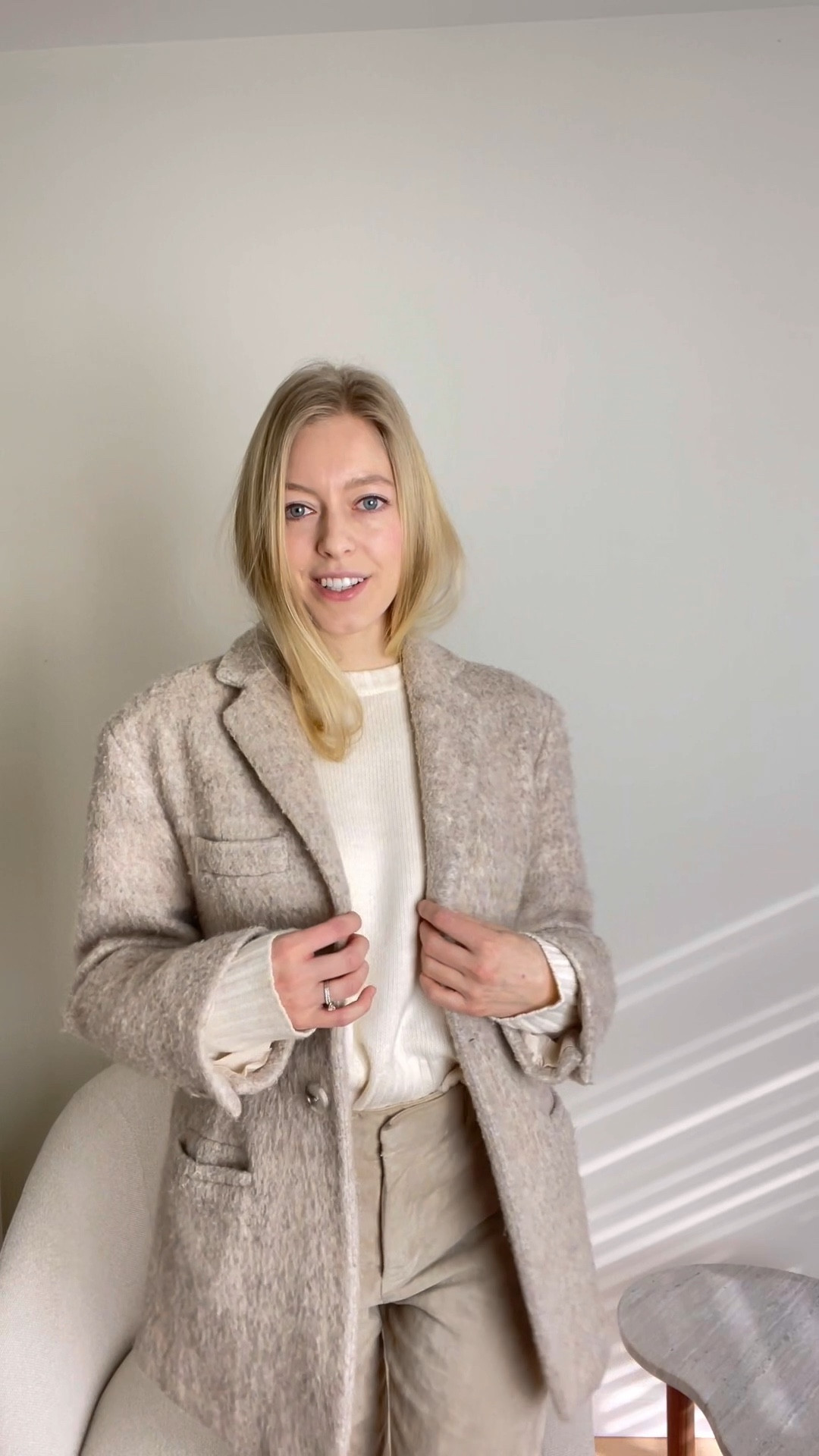 Styling the Joseph Coleman pants with a knit sweater, beige ankle boots and an oversized blazer. 