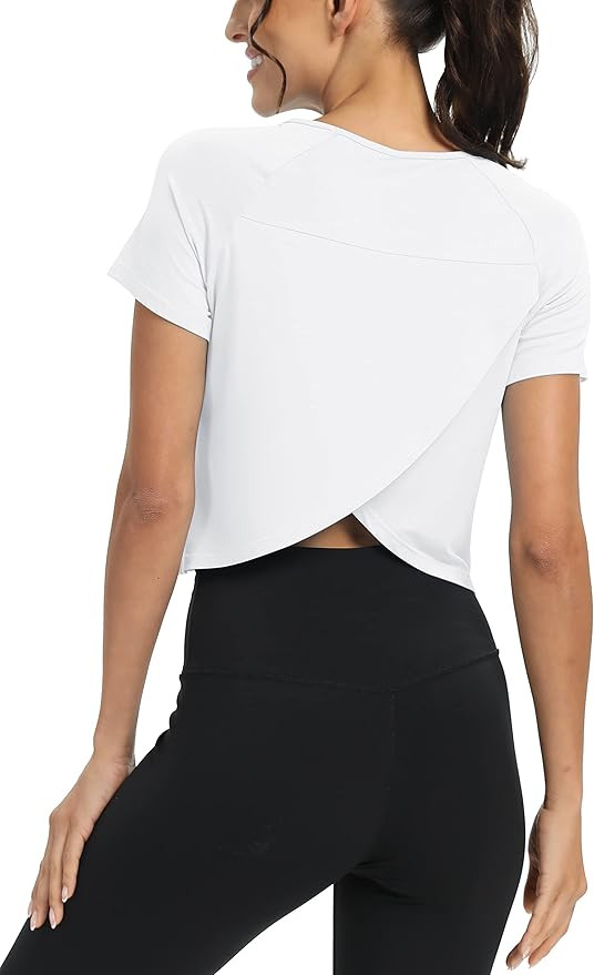 Mippo Workout Tops for Women Cropped Split Back Athletic Gym Exercise Shirts Loose Fit | Amazon (US)