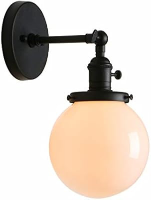 Permo Vintage Industrial Wall Sconce Lighting Fixture with Mini 5.9" Round Globe Milk White Glass... | Amazon (US)