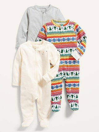 Unisex 3-Pack Sleep & Play Long-Sleeve Footed One-Piece for Baby | Old Navy (US)