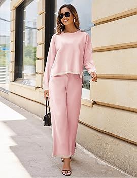 Tanming Women's 2 Piece Outfits Long Sleeve Knit Sweater Top Wide Leg Pants Lounge Sets Tracksuit... | Amazon (US)