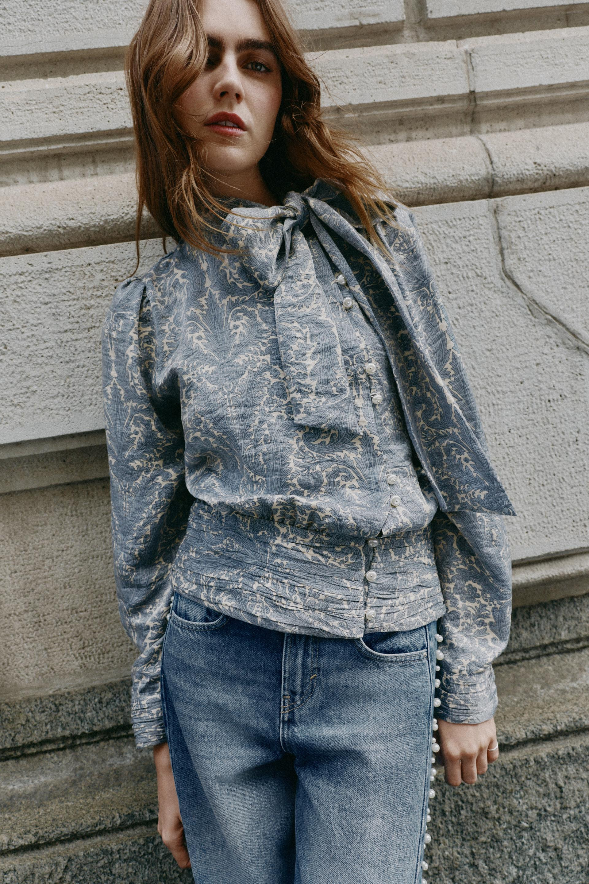 PRINTED TIE BLOUSE | Zara US