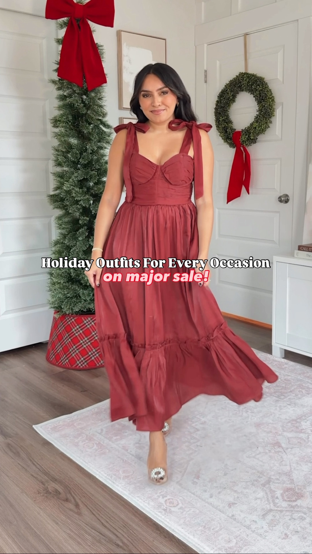 Holiday outfits for every occasion!
For reference: I’m 5’0, 32b bra size, and 2/26 in bottoms, pear shaped. 
*Everything I share is unaltered! TTS means true to size. Between size 5-6.6 in shoes

Wine red burgundy tie shoulder dress size small TTS - used my stitchy to take the straps in!
Rhinestone heels - similar linked

Pinestripe blazer dress size xs TTS
Black tights size small TTS
Black heels size 5 TTS


Houndstooth jacket size xs TTS
Black mini skort size 2 TTS
Black tights size small TTS
Black boots size 5.5 TTS

Bow cardigan size xs TTS
Black jeans size 0 petite - sized down one size
Black heels size 5 TTS

Emerald green wrap dress size xs TTS
Black tights size small TTS
Black heels size 5 TTS

Black sweater size xs TTS
Black plaid wide leg pants size xs short TTS
Black leather boots size 5.5 TTS


Black sheer neck bodysuit size xs TTS
Black silver studded straight jeans size 2 short TTS
Black belt size small TTS
Black heels size 5 TTS

holiday outfits
christmas outfits
petite holiday style
festive outfit ideas
nye outfit inspo
new years eve outfits
petite christmas outfits
holiday party outfits
winter wedding guest outfit
cozy christmas morning outfit
holiday work party outfit
petite 5’0 outfits
holiday dress ideas
winter festive fashion
christmas eve outfit
Black friday
Cyber monday
Rachelmirandablog
Honeysweetpetite


#LTKPetite #LTKCyberWeek #LTKSaleAlert