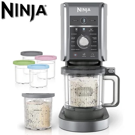 Ninja NC501 CREAMi Deluxe 11-in-1 XL Ice Cream Maker, Bundle with Deco Essentials 6 Pack of Pints and Lids, Silver , | Walmart (US)