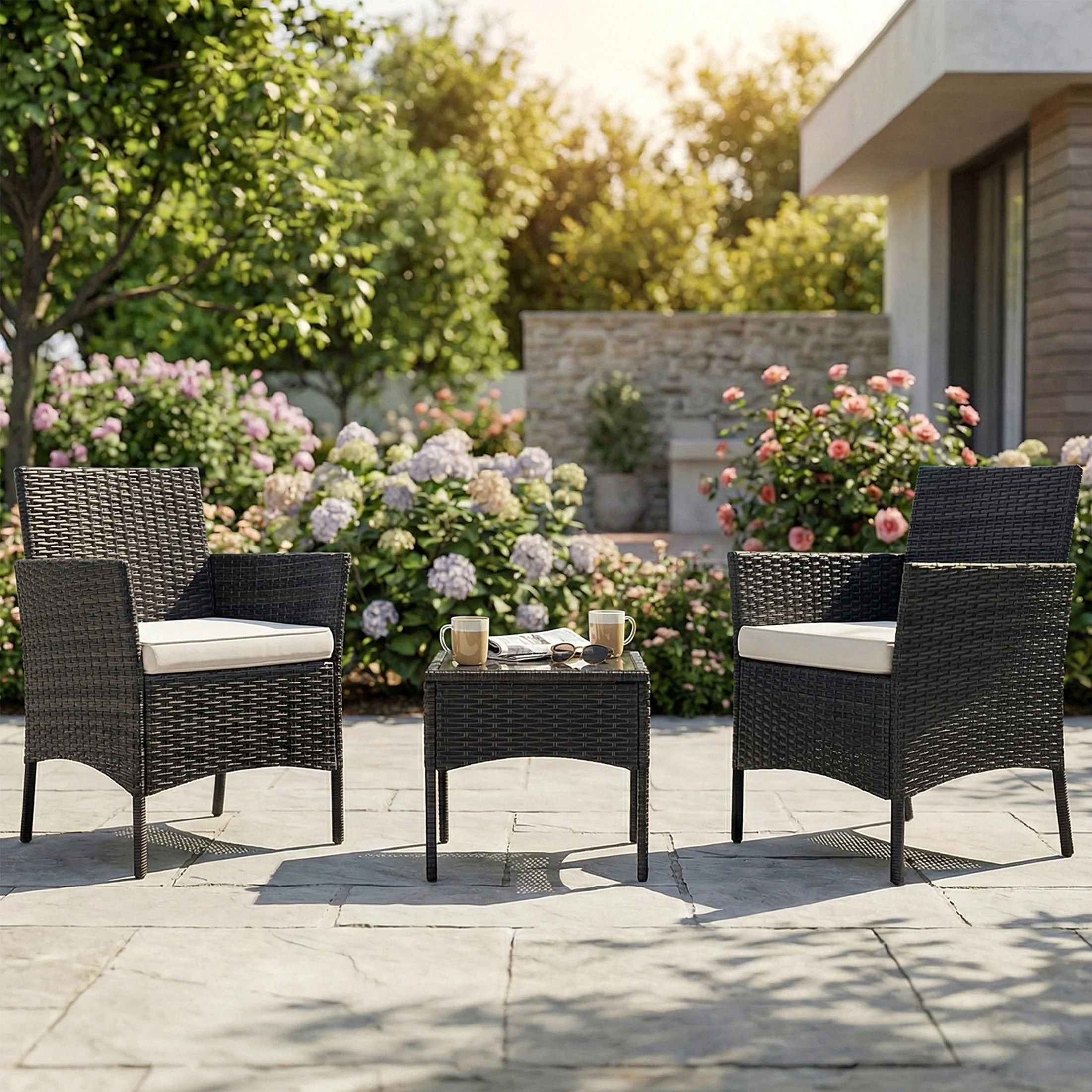 CONCETTA 3-Piece Patio Furniture Set, Wicker Outdoor PE Rattan Furniture with Coffee Table & Wash... | Walmart (US)
