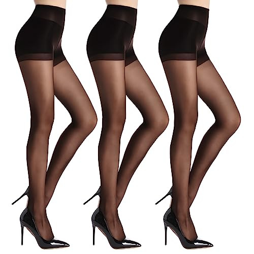 HA WA Black Tights for Women, 3 Pairs Sheer Tights with Control Top Pantyhose | Amazon (US)