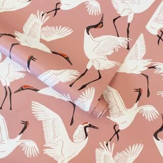 Novogratz Family of Cranes Dusty Rose Peel and Stick Wallpaper (Covers 28 sq. ft.) | The Home Depot