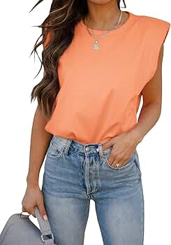 BZB Women Sleeveless T Shirt Padded Shoulder Crewneck Solid Color Loose Tank Tops | Amazon (US)