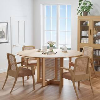 Cinna Oak Wood 60 in. Round Double Pedestal Dining Table Seats 6 | The Home Depot