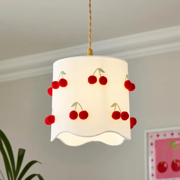 Cherry Pom Pom Scalloped Lamp Shade | Dunelm