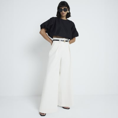 Cream High Waisted Wide Leg Trousers | River Island UK & IE