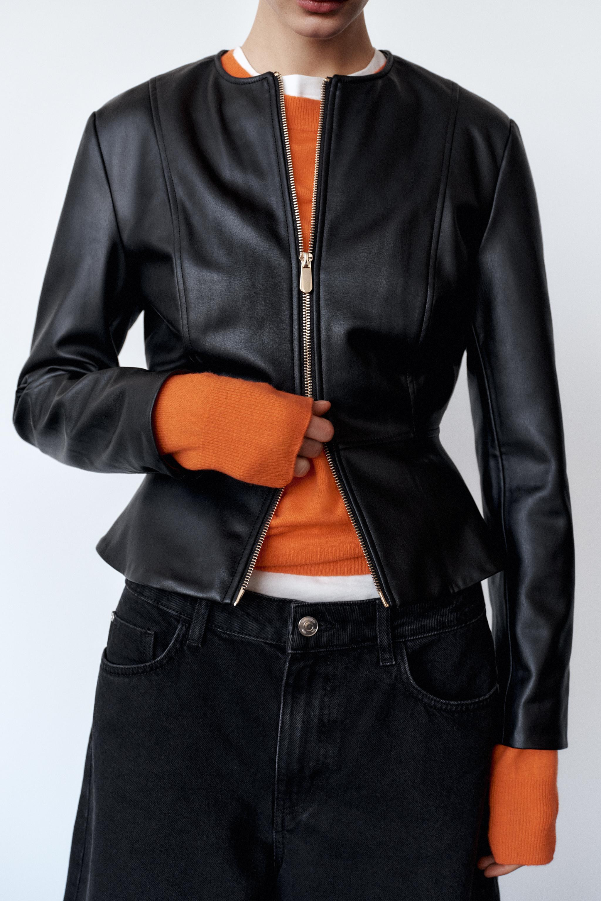 FAUX LEATHER PEPLUM JACKET | Zara US