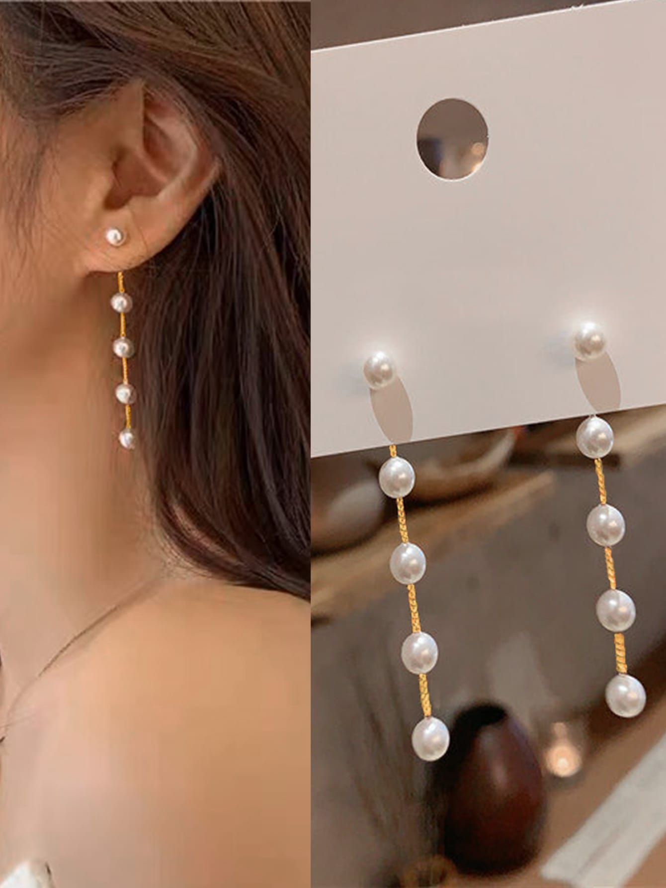 2pcs Fashion Temperament Simple Long Chain Tassel Faux Pearl Earrings Banquet Wedding Gift | SHEIN