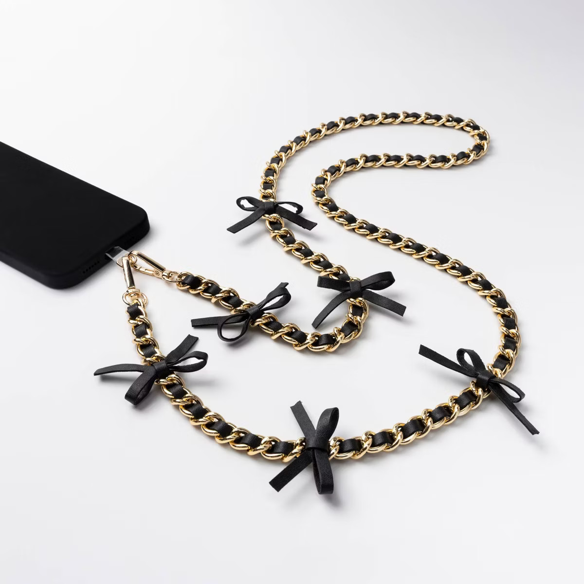 Hello Lux Phone Crossbody Strap - Golden Chain with Black Faux Leather Bows | Target