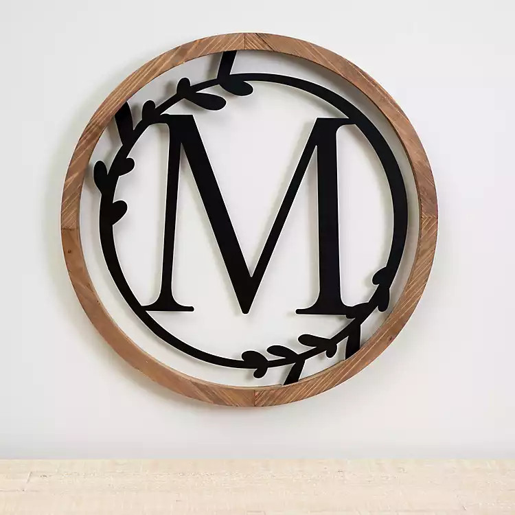 Wood and Metal Laurel Monogram M Plaque | Kirkland's Home