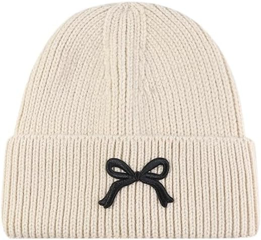 Women's Cute Bow Tie Beanie Fashion Knit Skull Cap Winter Warm Knitted Hats Y2k Aesthetic Accesso... | Amazon (US)