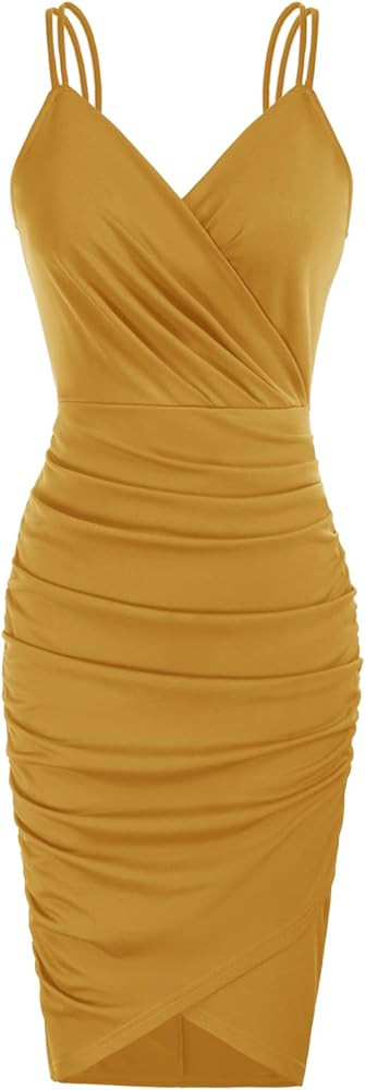 GRACE KARIN Women's Sexy Spaghetti Straps Cocktail Dresses for Wedding Guest Ruched V-Neck Bodyco... | Amazon (US)