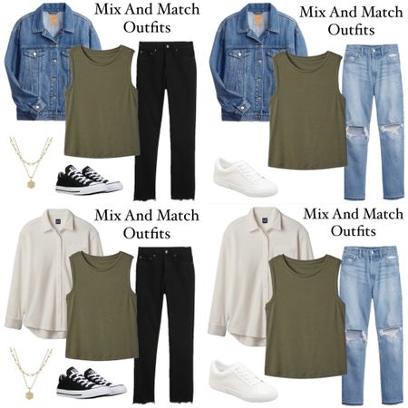 Mix and match outfits! All pretty much from Gap! Converse low tops and white Target shoes! #springoutfits #springoutfitideas #gap #gapoutfit #blackjeansoutfit #converse #target #targetshoes 

#LTKstyletip #LTKsalealert #LTKfindsunder50