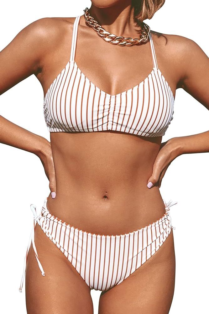 CUPSHE Women's 2 Piece Bikini Set Back Braided Straps with Reversible Bottom | Amazon (US)