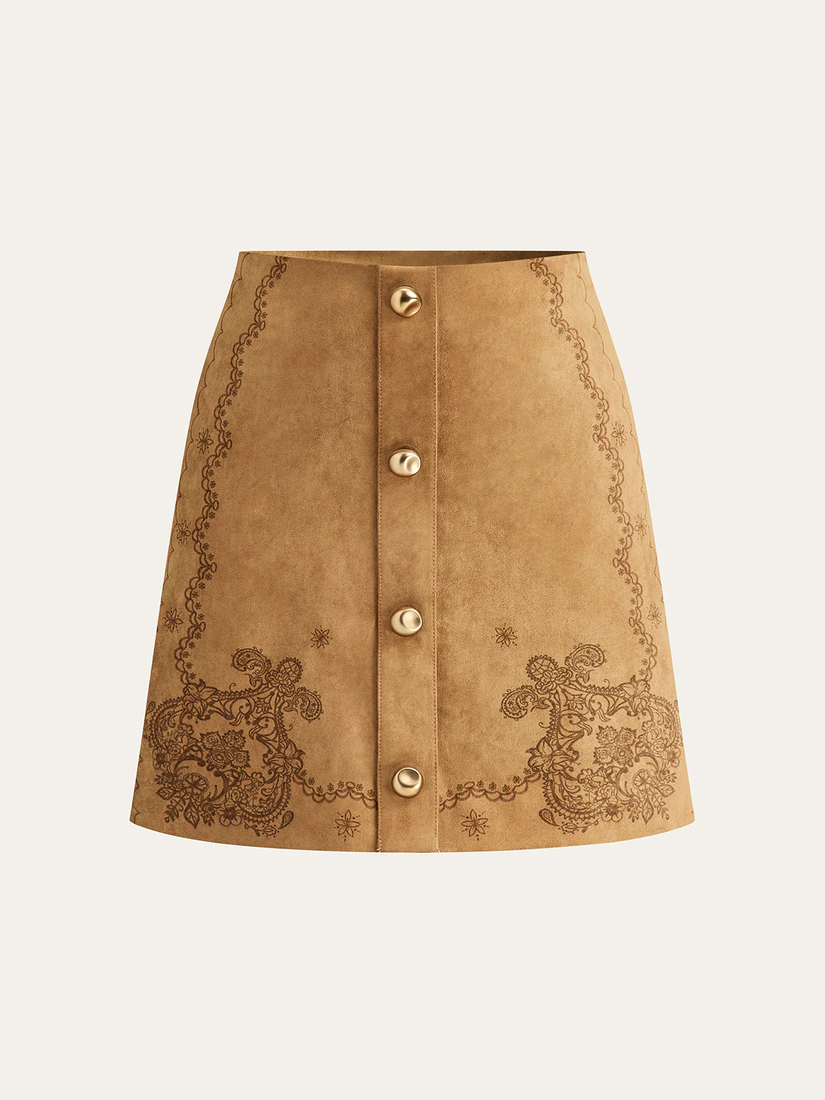 Print Suede Effect Button Mini Skirt | Commense
