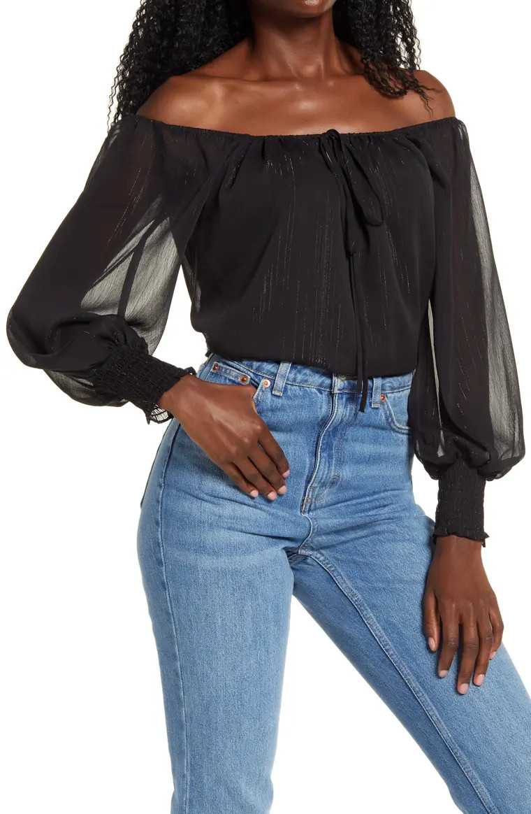 x BFF Sarah Metallic Off the Shoulder Top | Nordstrom