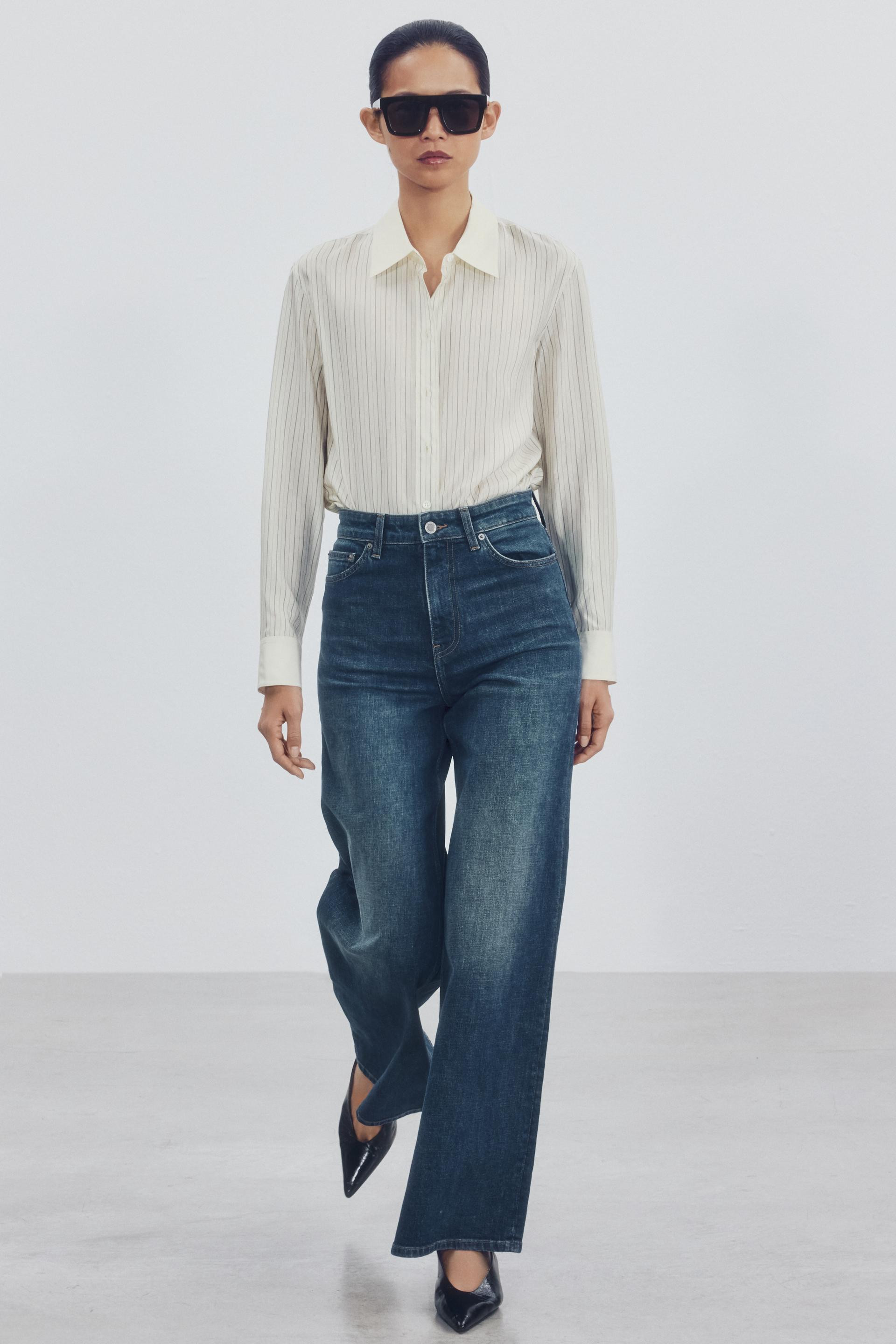 Zara - Zw Collection Comfort High-Rise Wide Leg Jeans - Mid-Blue - 32 (Us 14) - Woman | Zara US