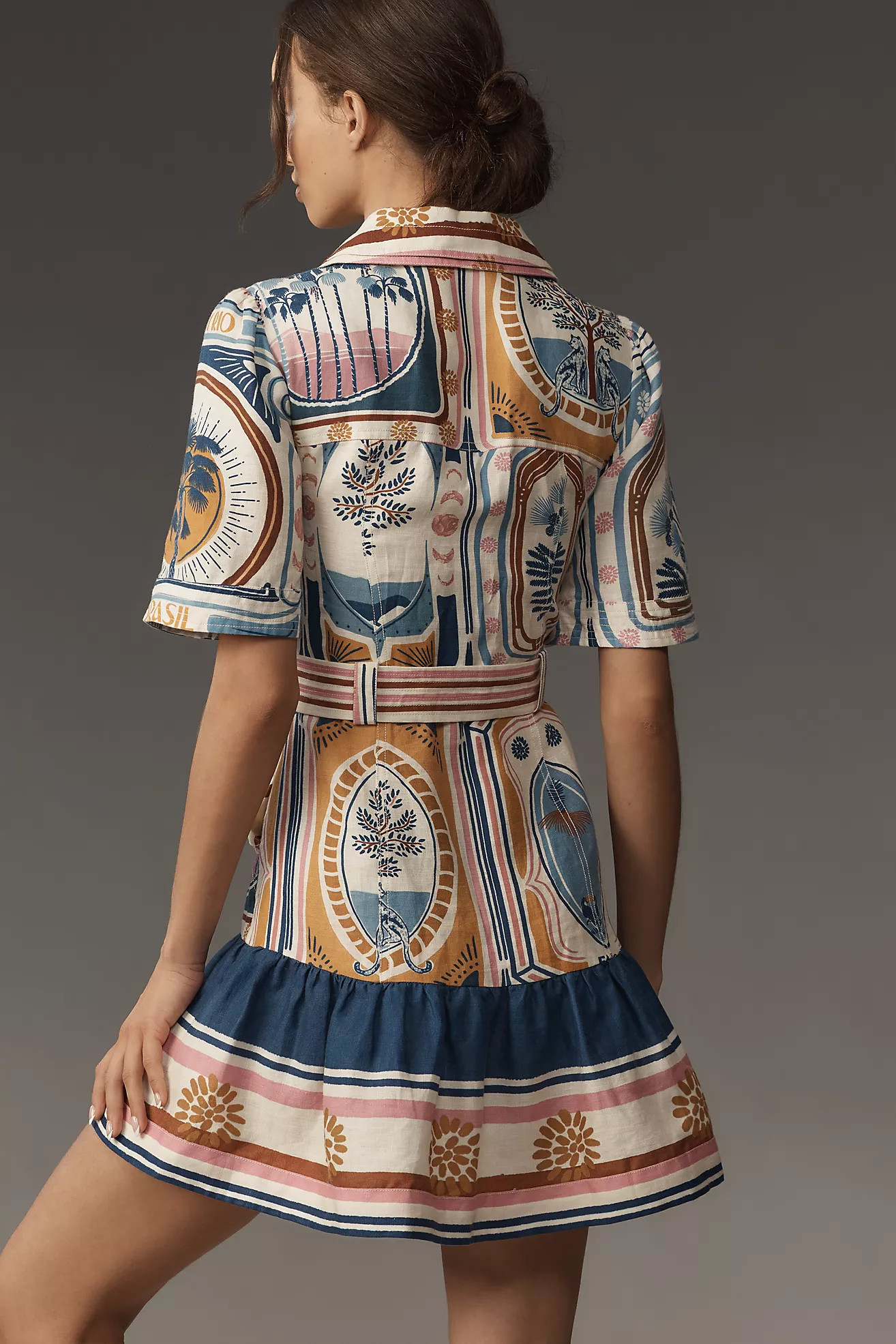 Farm Rio Cerrado Short-Sleeve Belted Linen Mini Dress | Anthropologie (US)