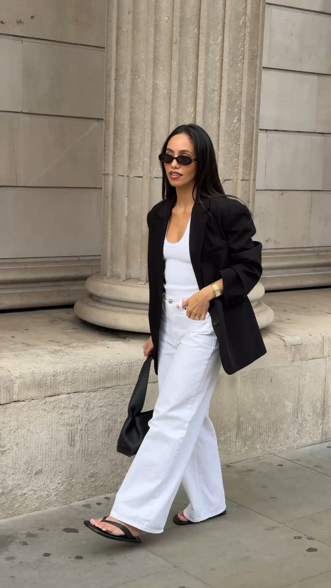 A smart casual weekend spring outfit for the city 🤍 All white outfit, wide denim jeans with a black oversized blazer from reona and bag from Polene, similar linked below

#LTKspring #LTKstyletip #LTKjeans