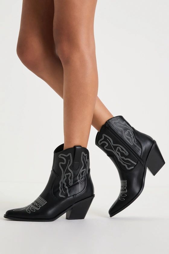 Ragle Black Pointed-Toe Western Ankle Boots | Lulus