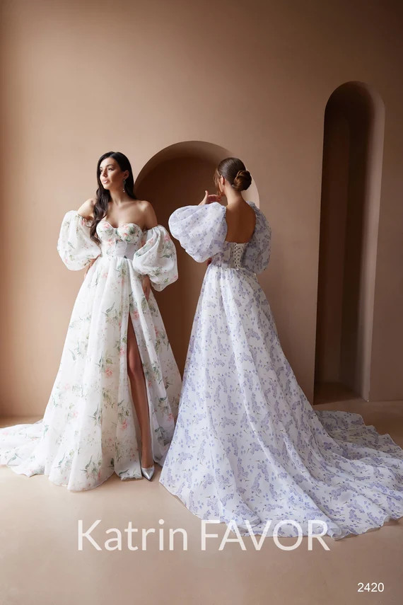 White floral dress women Bustier corset prom dress long Puff sleeve off the shoulder dress Flowy ... | Etsy (US)