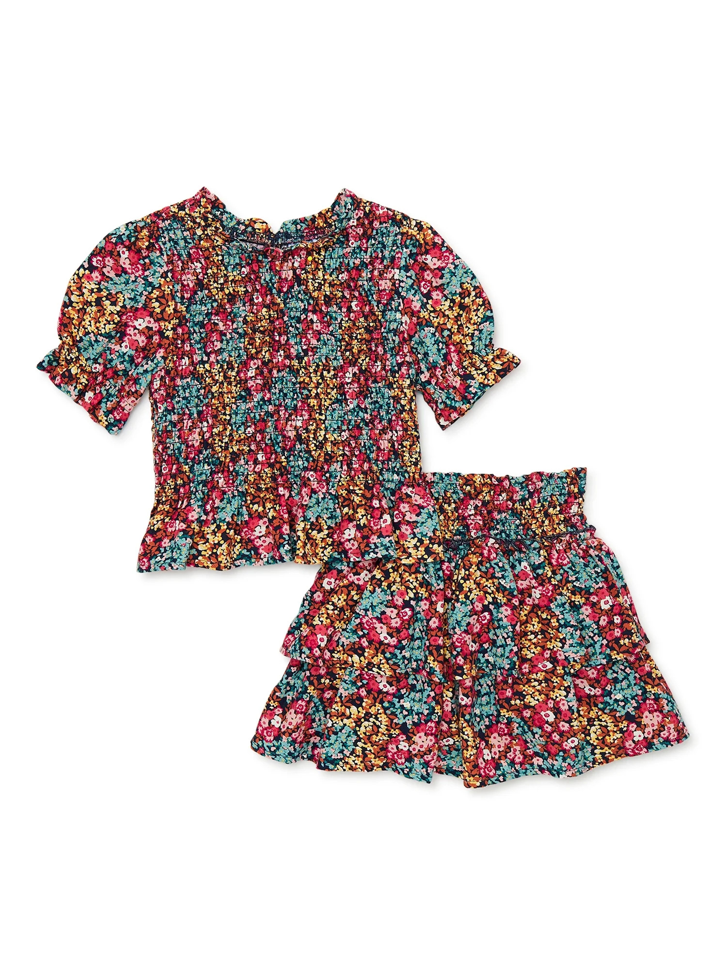 Wonder Nation Baby and Toddler Girls Short Sleeve Top and Skirt, 2 Piece Outfit Set, Sizes 12M-5T... | Walmart (US)