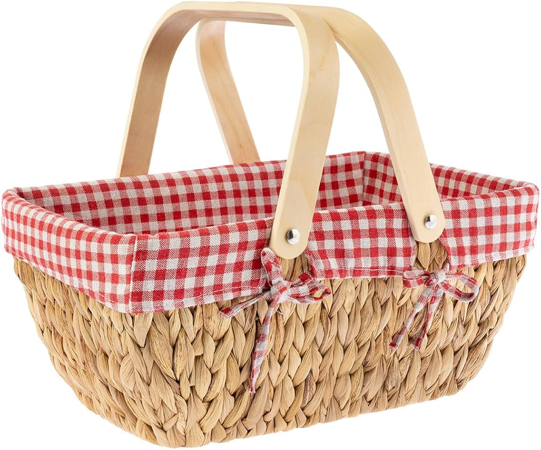 StorageWorks Wicker Basket with Washable Linner, Empty Gift Baskets with Wooden Handle, Water Hya... | Amazon (US)