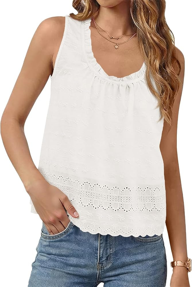 Tankaneo Womens Eyelet Babydoll Tank Top Summer Embroidered Floral Scoop Neck Tops Sleeveless Cas... | Amazon (US)