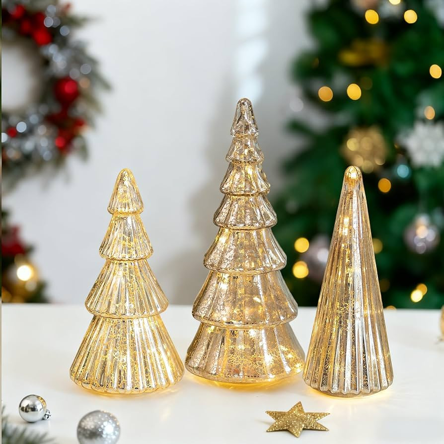 Glasseam Glass Christmas Tree Silver: Set of 3 Mercury Glass Christmas Decorations Indoor Tableto... | Amazon (US)