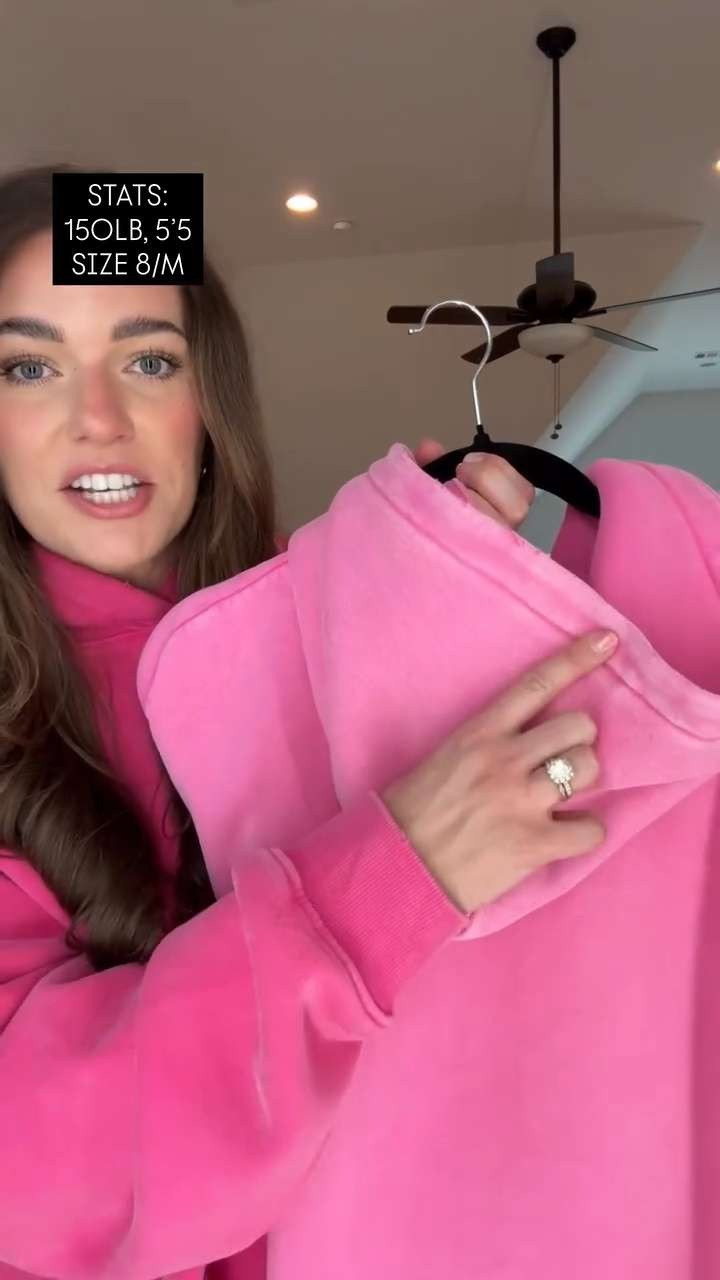 Sizing info: pink hoodies - sized up 2 to XL for V oversized fit. Blue, orange, & grey snap pullover TTS - M • pink scuba pullover size L • neon yellow, blue, & olive sweatshirt size L • fave leggings TTS - M 25” • grey lounge set TTS - M • 

 #LTKValentine #LTKgrwm #LTKootd