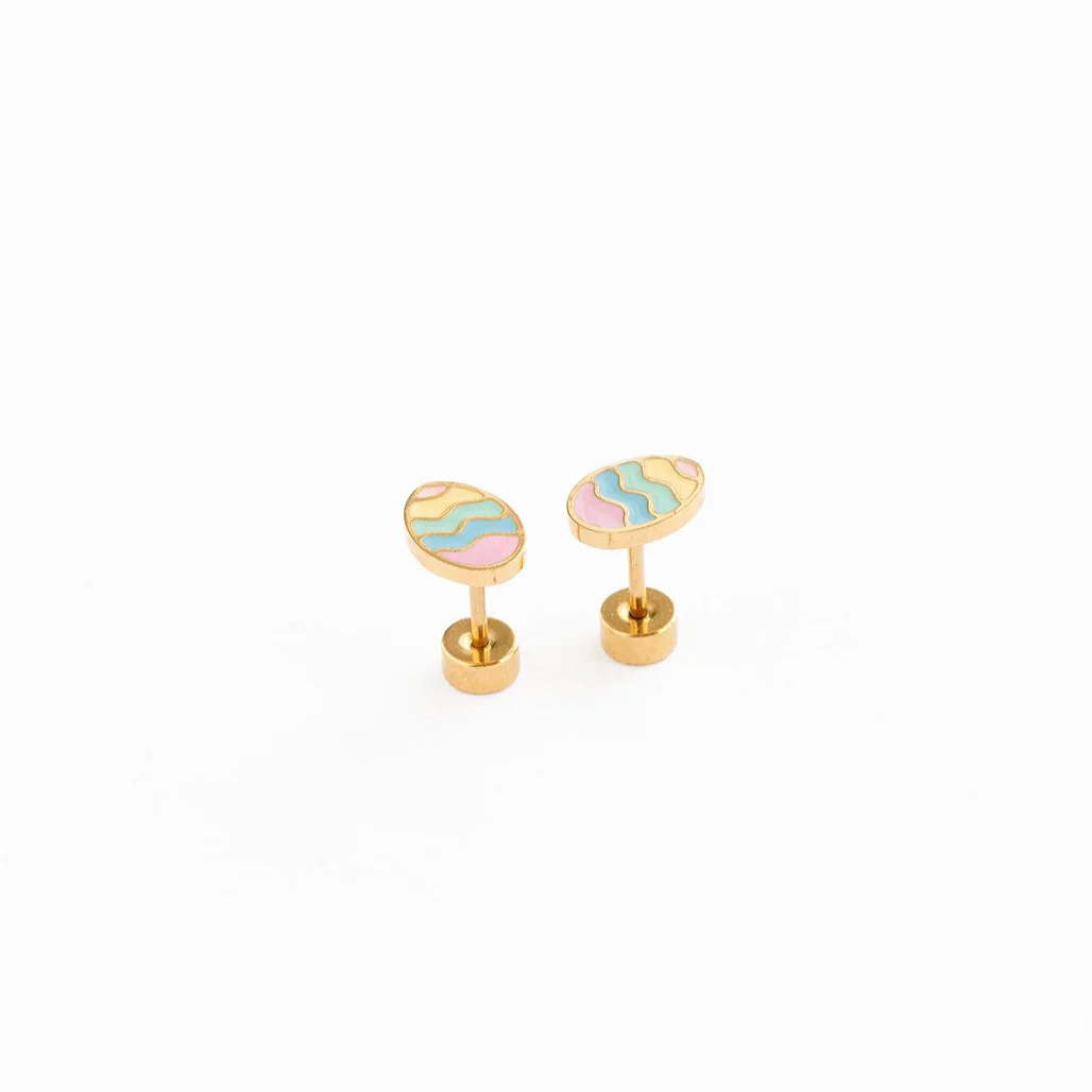 Hypoallergenic gold Easter Egg flat screw back Stud Earrings kids girls enamel | Pip Pop Post